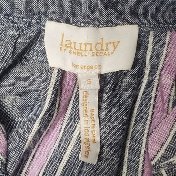 Laundry by shelli segal Linen Blouse Womens Small Blue Striped 3/4 Sleeve Top - Picture 9 of 11